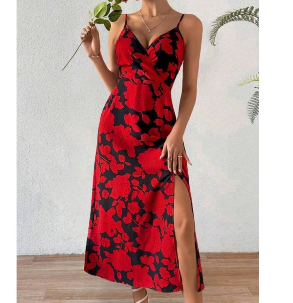 SHEIN Curve Boho Floral Maxi Dress Red Black Sleeveless Summer 1XL